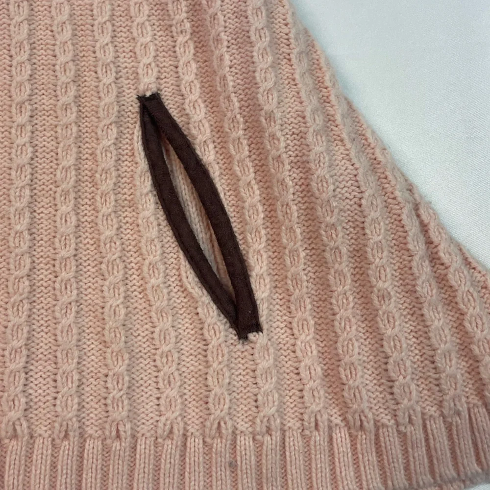 Pink Knit poncho wool blend with chocolate brown out lined pockets. Girls size 6